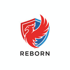 Obraz premium Red Phoenix Emblem with Shield and REBORN Text.