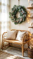 Caribbean interior design with holiday decorations in coastal style, concept of tropical holiday spirit