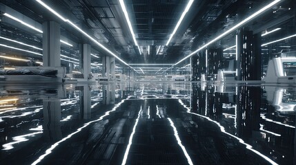 Futuristic neon tunnel interior