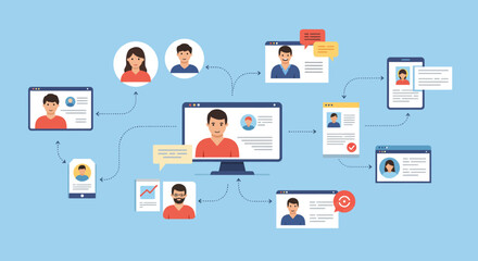 Network of People and Data Flow Illustration.