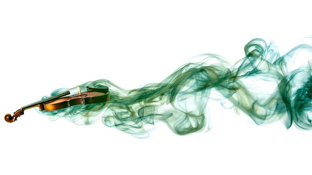 A violin surrounded by swirling green smoke. - Powered by Adobe