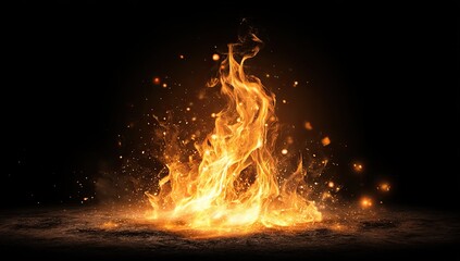 Fiery flames on dark ground