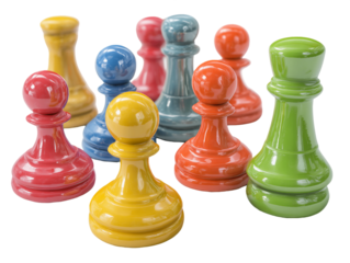 Colorful Glossy Chess Pawns on Transparent Background, PNG