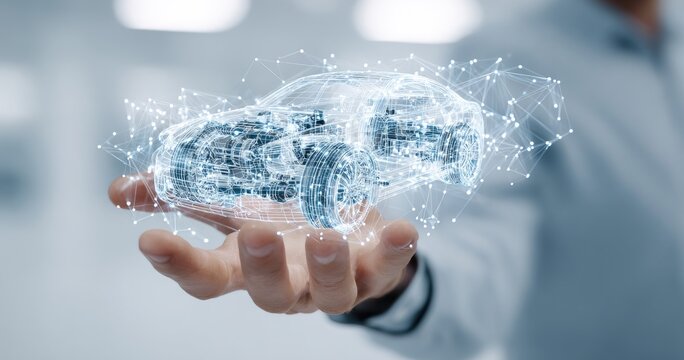 Holographic car design displayed on a hand