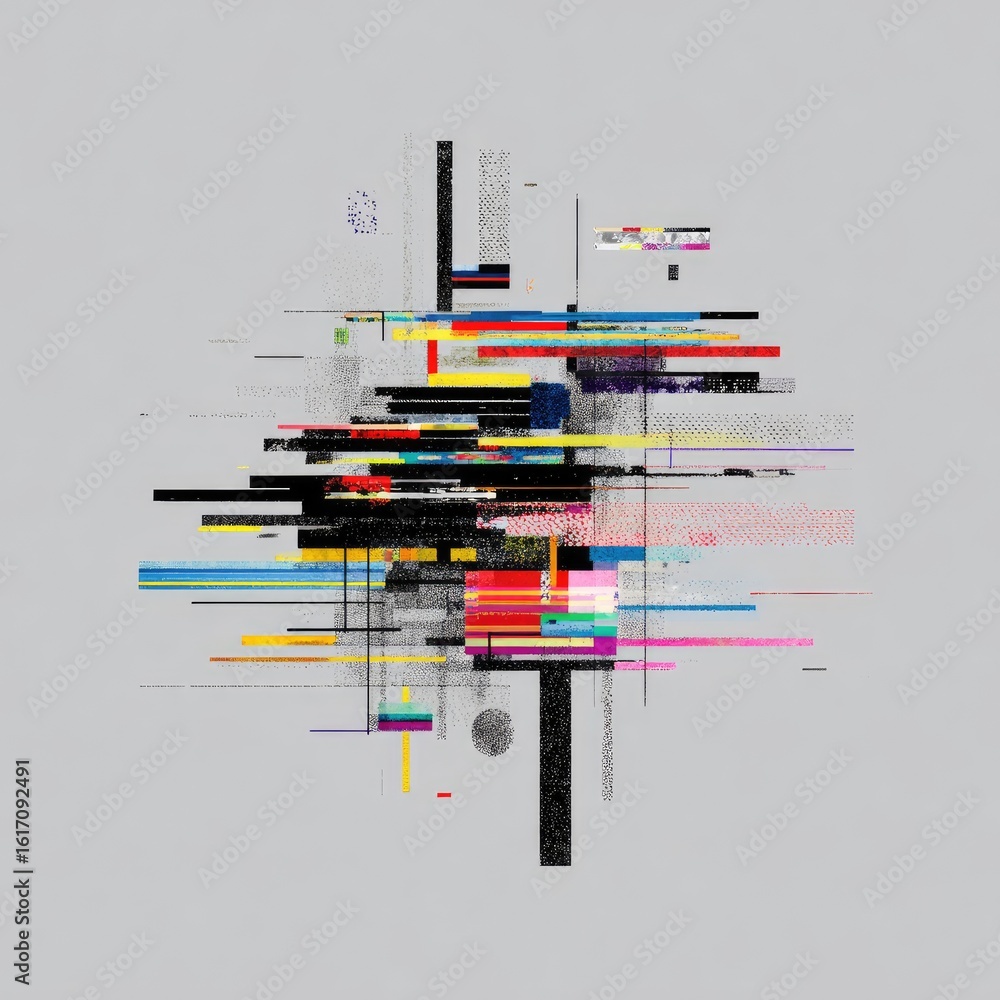 Poster abstract composition of colorful lines and shapes on a neutral background