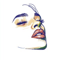 Serene Abstract Woman's Face: Sketch Art with Closed Eyes  Lush Lips