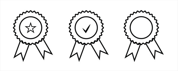 Badge with ribbon icon collection.Award or Medal Badge Vector Set.Certified, Approved and Medal Icon Set Vector Design