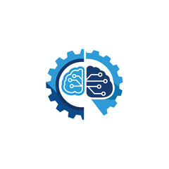 Obraz premium Digital Brain with Gear Mechanism Logo Concept.