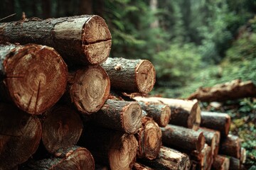 Stacked logs in a forest (2)
