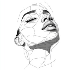 Elegant Line Art Portrait of a Woman Looking Upward