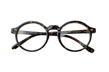 Close-up of round eyeglasses with tortoise shell pattern