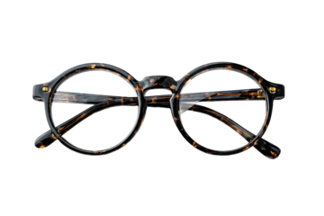 Close-up of round eyeglasses with tortoise shell pattern