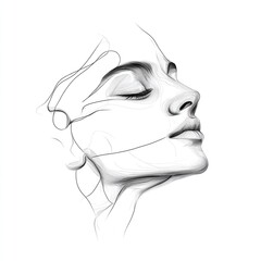 Serene Graphite Portrait: Dreamy Woman in Minimalist Line Art