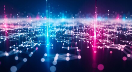 Obraz premium Digital network with glowing blue and pink nodes and lines