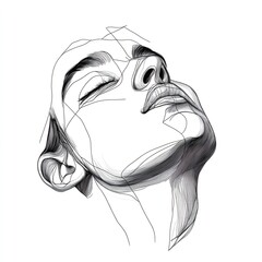 Upward Gaze: Expressive Line Art of a Woman's Face