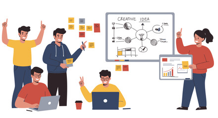 Team of People Brainstorming Creative Ideas Together.