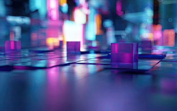 Futuristic city blocks illuminated by vibrant neon light