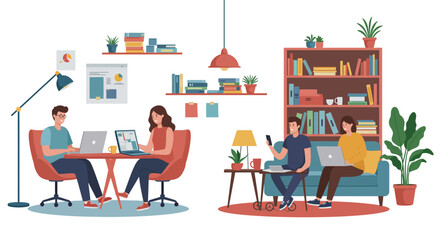 People Working on Laptops in a Modern Interior Setting.