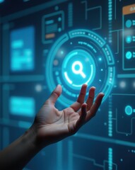 Digital Interface Exploration Hand Reaching for Search Icon