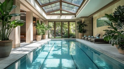 Obraz premium A pool with a skylight and a lounge chair