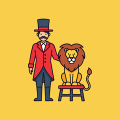 Circus Ringmaster with a Lion on a Stool.