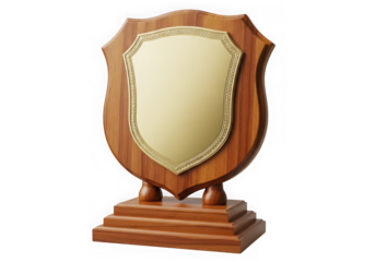 Wooden shield award trophy isolated on transparent background