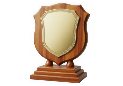 Wooden shield award trophy isolated on transparent background