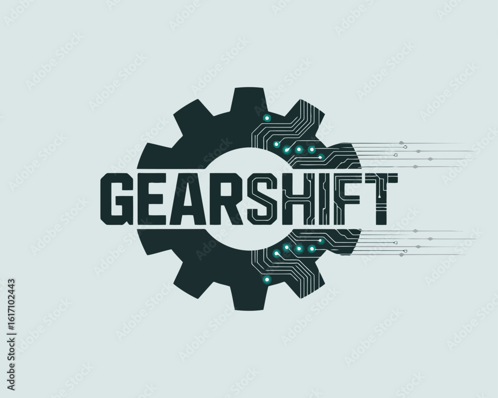 Aufkleber dark gear with circuit board pattern and speed lines technology digital