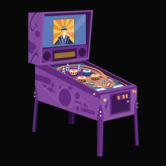 Classic Purple Pinball Machine Arcade Game Illustration.
