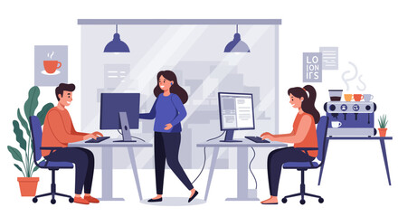 Obraz premium Modern Office Scene Depicting Team Working Together.