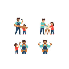 Father and Son Together Working on a Carpentry Project, Learning and Bonding