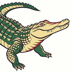 Obraz premium Stylized illustration of a green alligator with yellow accents and red highlights