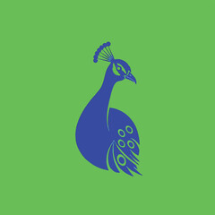 Stylized Blue Peacock Silhouette with Green Background.