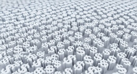 Fototapeta premium Numerous white dollar signs arranged in rows on a white surface