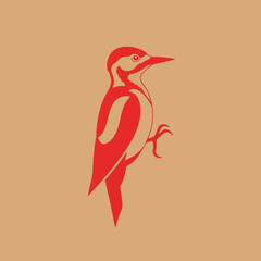 Stylized Red Woodpecker Perched on a Branch.