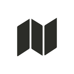A black silhouette icon of a folded map, representing navigation and planning routes during travel.