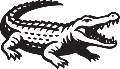 Crocodile Side Profile – Bold Black and White Vector with Teeth and Scales