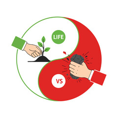 Yin Yang Symbol Depicting Life Versus Destruction.
