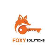 Clever orange fox mascot logo curled around a modern key.