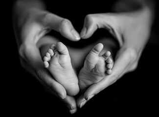 Tiny feet held in loving hands, forming a heart shape