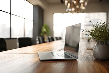 Modern conference room with laptop