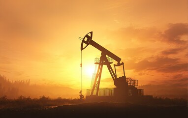 Silhouette of oil pump at sunset