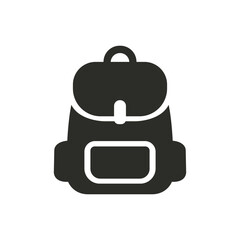 A black silhouette icon of a backpack, representing a bag for carrying essentials, often for casual travel or hiking.