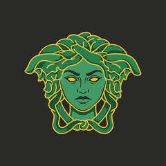Stylized Green Medusa Head with Snake Hair.