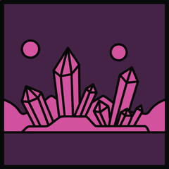 Vibrant Pink Crystal Formation Under Two Moons.
