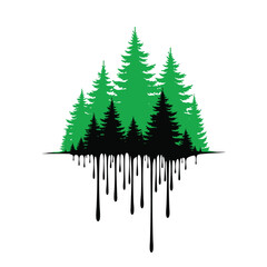 Green and Black Forest Silhouette with Dripping Effect.