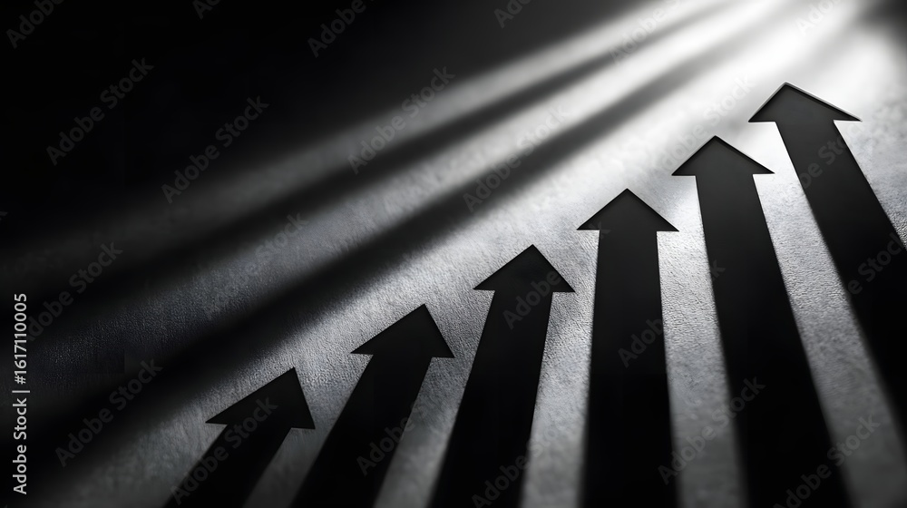 Poster ascending arrow shadows on a textured surface.