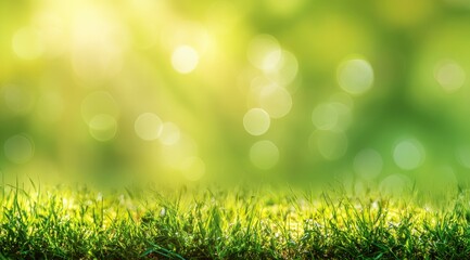 Obraz premium Lush green grass field with sunlit bokeh background
