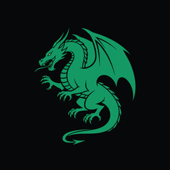 Powerful Green Fantasy Dragon Illustration with Outstretched Wings.