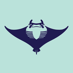 Stylized Dark Blue Manta Ray Vector Illustration.